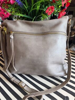 margot Taupe Leather Crossbody Bag with Front Zip